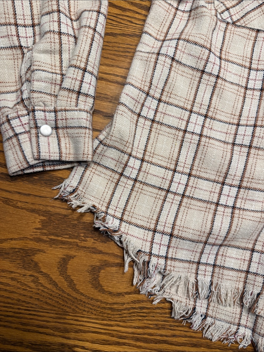 Plaid Hooded Snap-Front Shirt Jacket in Cream - Picture 5 of 6